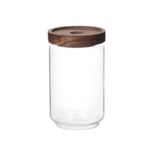 برطمان دائري بغطاء خشبي مقاس 8.5 * 20 سم