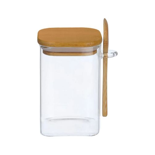 برطمان بغطاء خشبي + ملعقة مقاس 8 * 20 سم ( 750 مل )