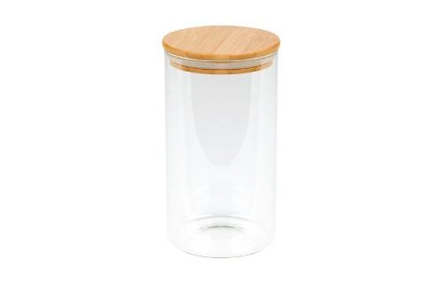 برطمان دائري بغطاء خشبي مقاس 8.5 * 15 سم